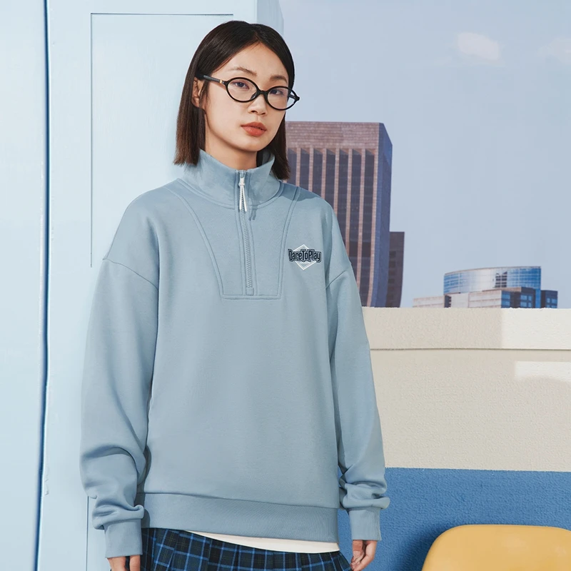 Xtep Pullover Sweater Male And Female  Winter Stand-Up Collar Sports Hoodie Trendy Comfortable Leisure Tops 876427930004