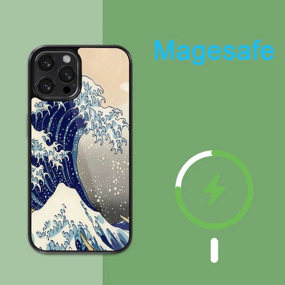 The Great Wave off Kanagawa Phone Case For iPhone 15 14 13 12 11 Pro Max Plus Mini Magsafe Magnetic Black Cover