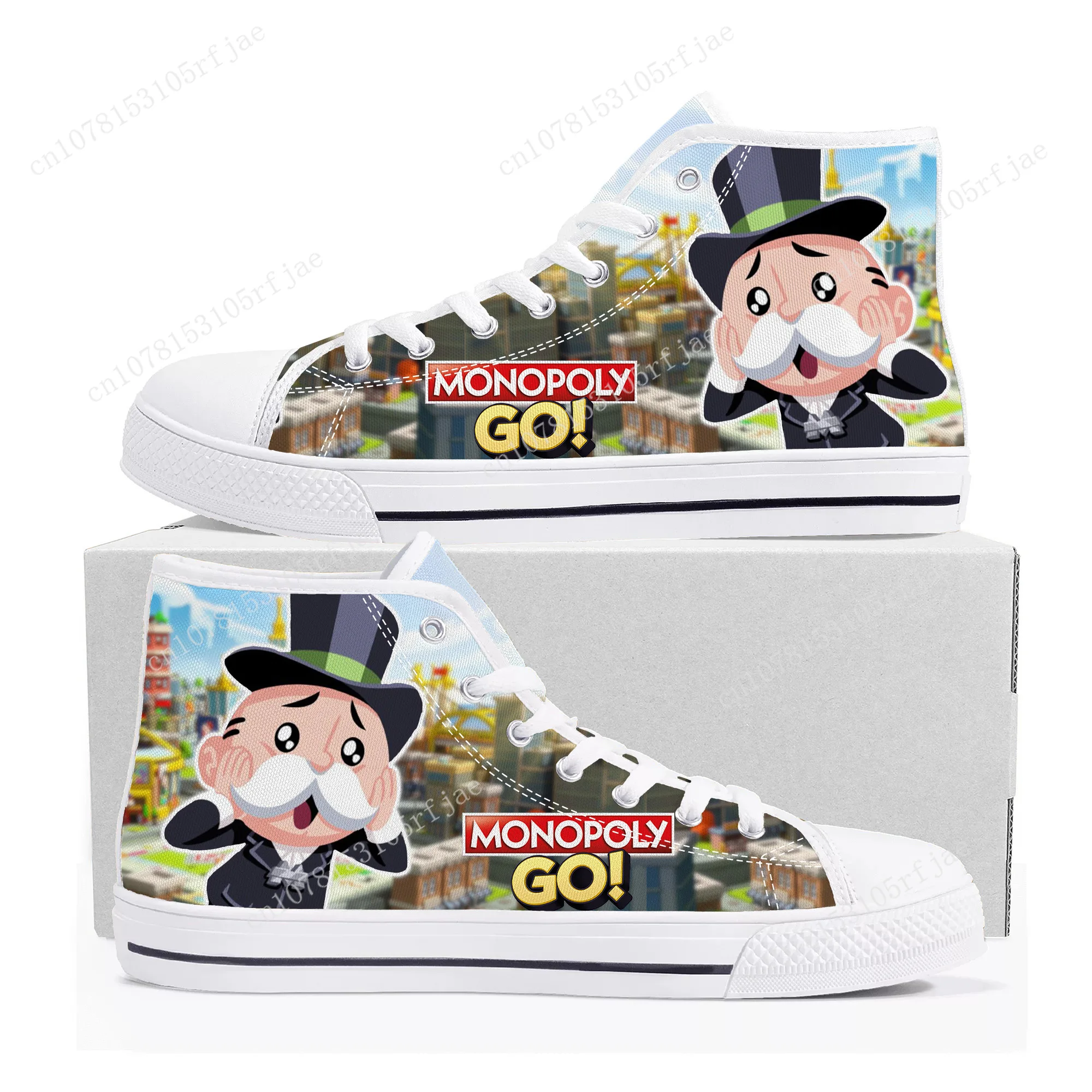 

Monopoly Go High Top Sneakers Hot Cartoon Game Mens Womens Teenager High Quality Canvas Shoes Casual Fashion Tailor Made Sneaker