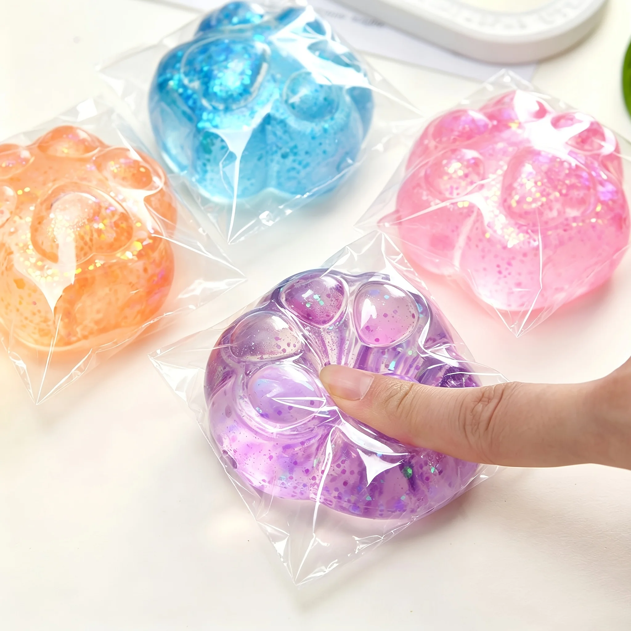 3Pcs Cute Cat Paw Squishy Toys, Translucent Animal Claw Squeeze Fidget Sensory Toy, Soft TPR Pinch Toys
