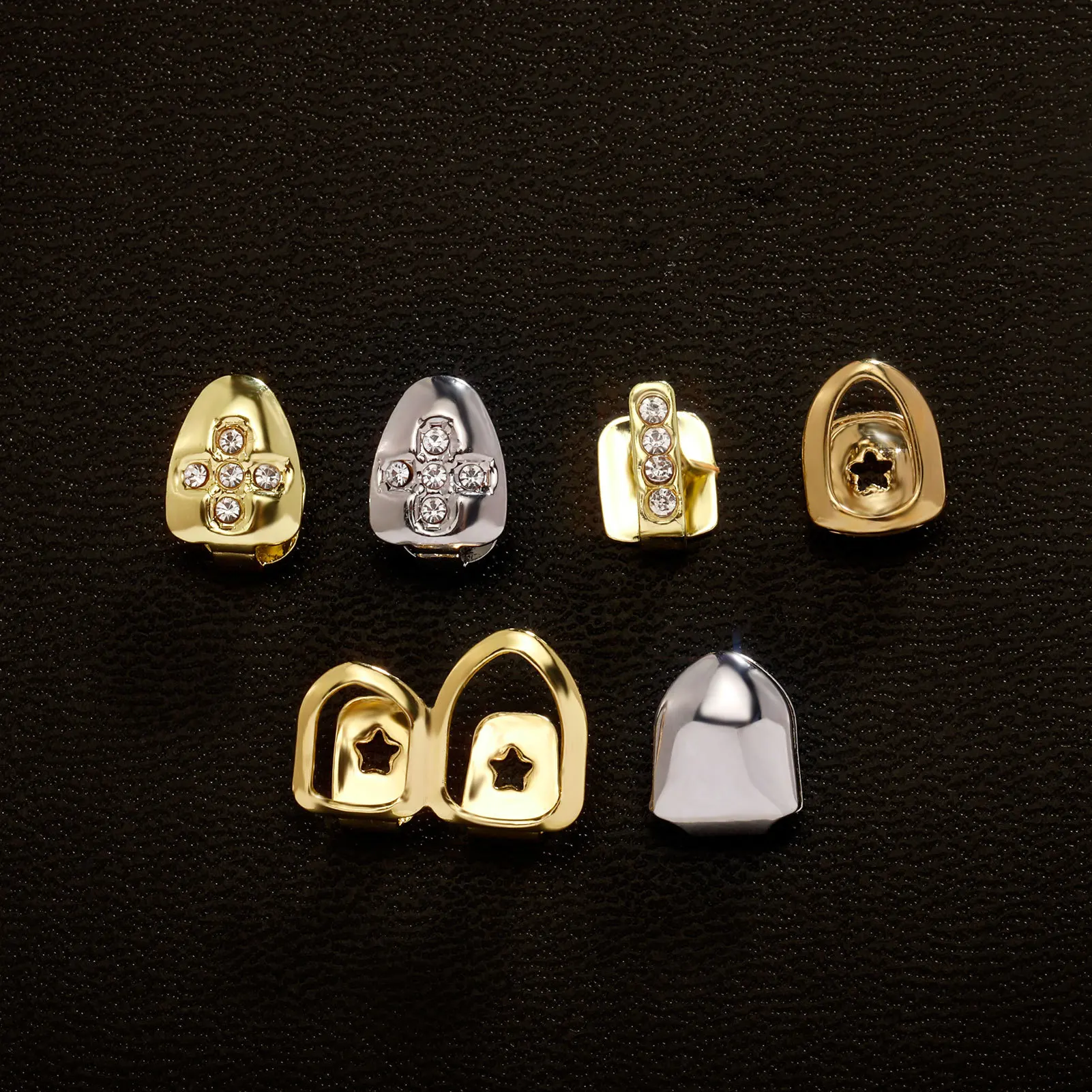 Hip Hop Teeth Grillz Set Single Tooth Cap Iced Out Star Heart Cross Design Jewelry Fashion Mouth Accessories Men Women