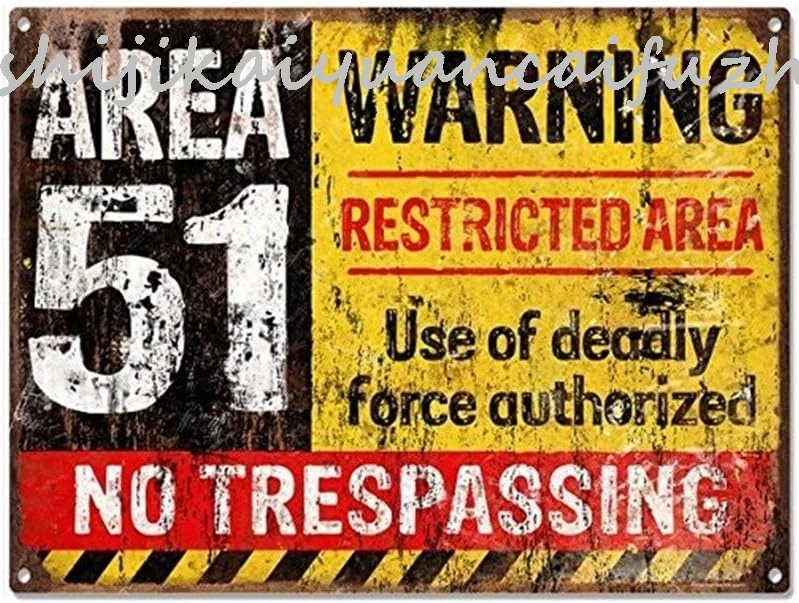 1 pack Area 51 No Trespassing Military Vintage Metal Sign Aluminum Sign 12 x 8 Inches