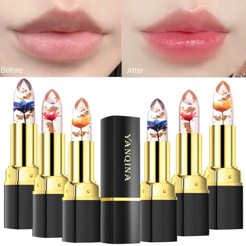 Lápiz labial que cambia de Color con la temperatura, bálsamo labial de flor de gelatina de cristal, hidratante de larga duración transparente, maquillaje de labios cosmético para mujeres