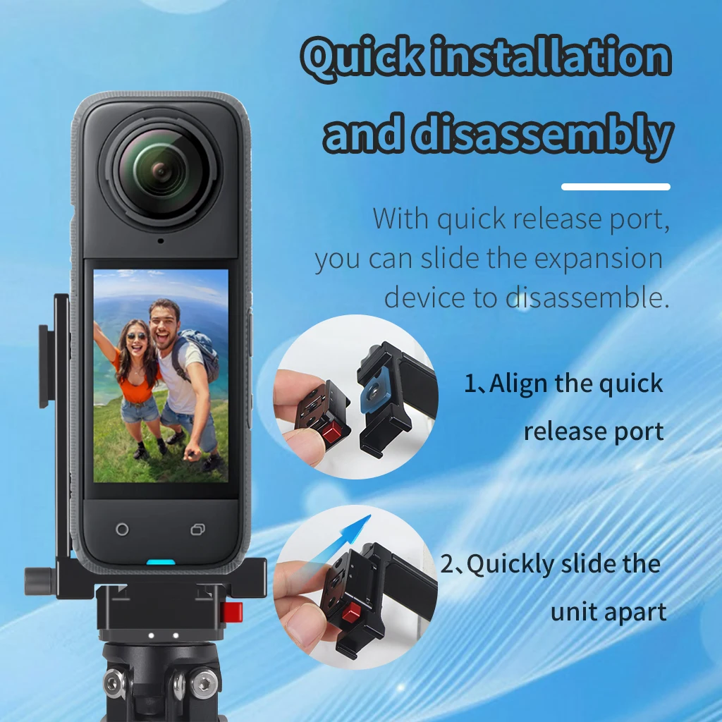 Aluminium-Schnellwechselbasis Magnetischer Klappbarer Stativadapter mit 2x Kaltschuhhalterungen für Insta360 X6 X5 X4 X3 Panorama-Actionkamera – Detail 5