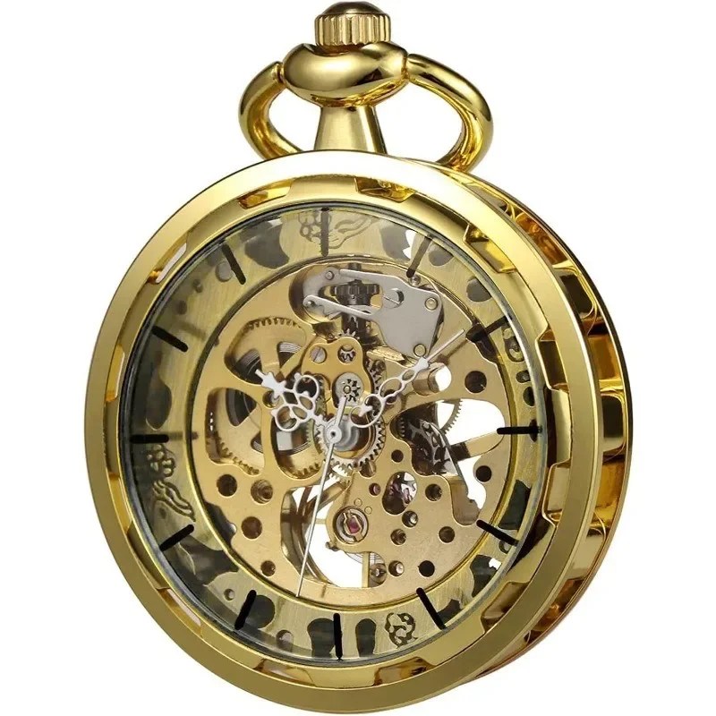 

Mens Classic Steampunk Pocket Watch with Chain Skeleton Hand Wind Mechanical Pocket Watches for Men & Women