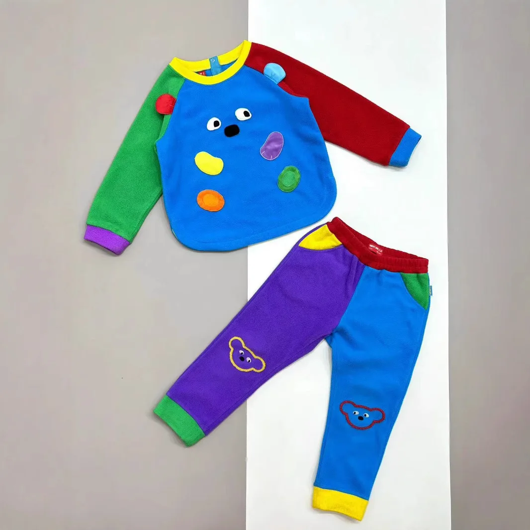 

Осень/зима 2022, модная высококачественная детская одежда, милый комплект с цветными блоками на флисовой подкладке