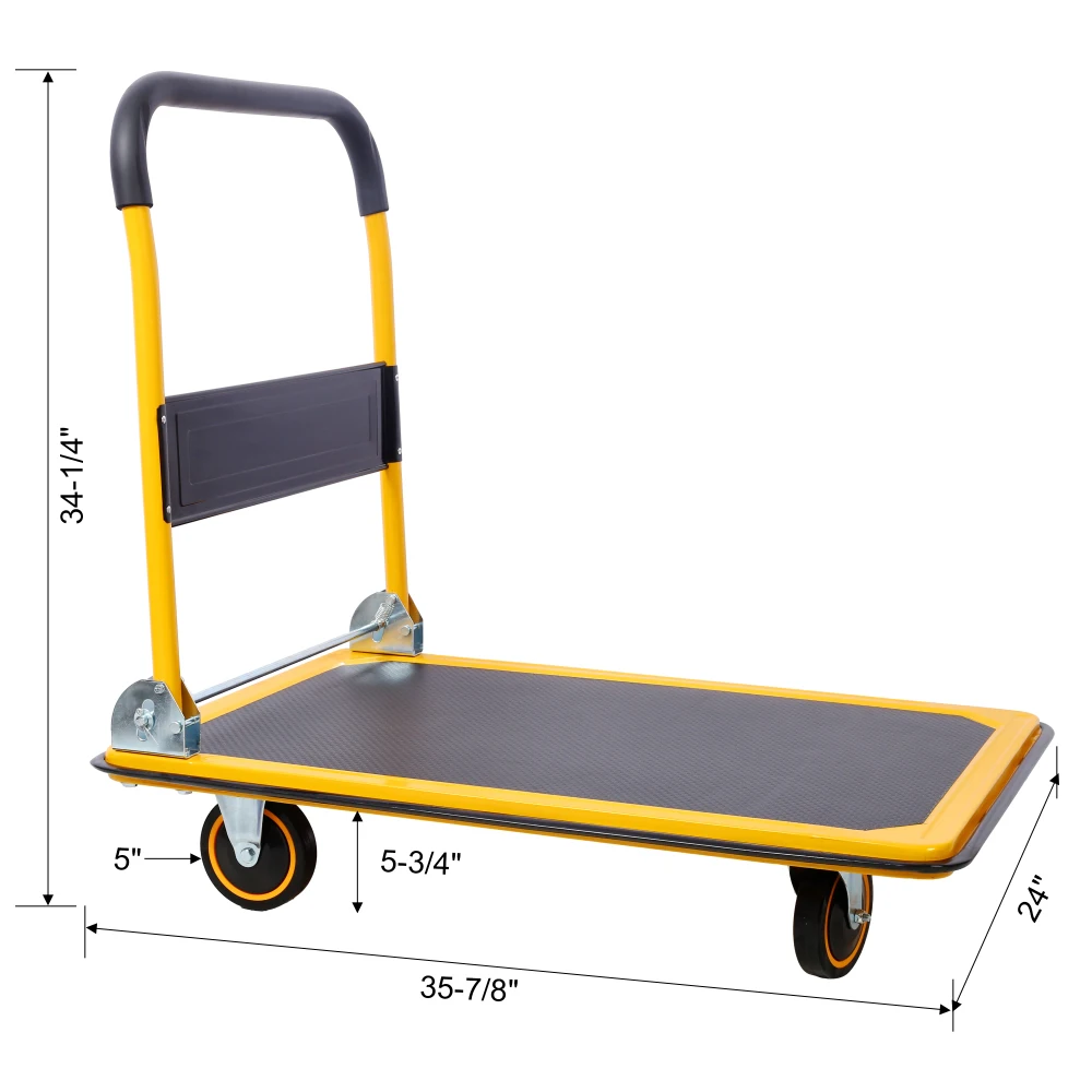Carrello con piattaforma pieghevole nero e giallo con capacità di peso di 150-300 kg - Ideale per il trasporto senza sforzo