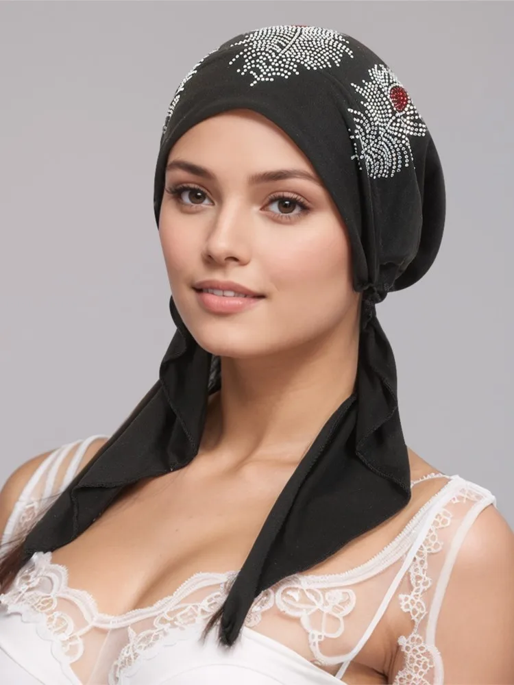 Moda turbante Hijab con lentejuelas doradas Hijab musulmán bufanda pañuelo islámico sombrero Amira tirar en la cabeza