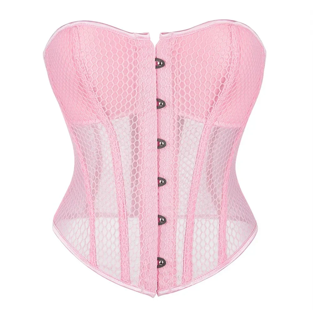 

Victorian Women Corsets Top Overbust Bustiers Mesh Breathable Padded Cup Lingerie Slimming Gothic Steampunk Corselet