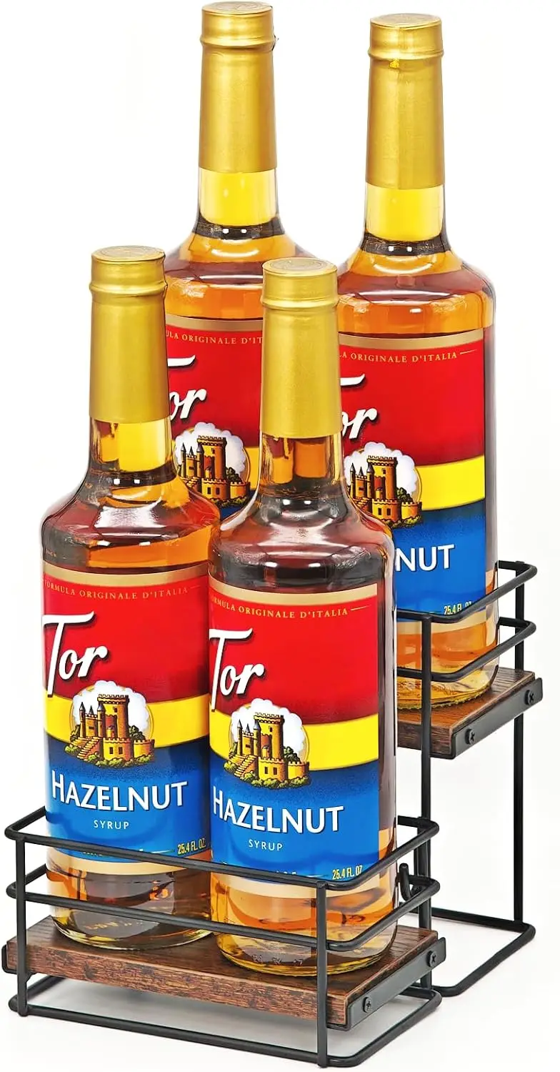 2-Tier Coffee Syrup Organizer Rack, Holds 4 Bottles, No Installation Needed