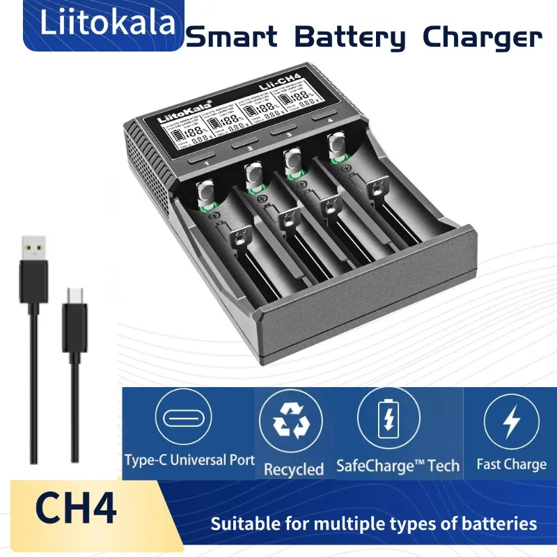 LiItoKala Lii-CH4 Lithium Rechargeable Battery Charger High Capacity 2600mAh 2800mAh 1.5V AA AAA for Digital Camera Mobile Phone