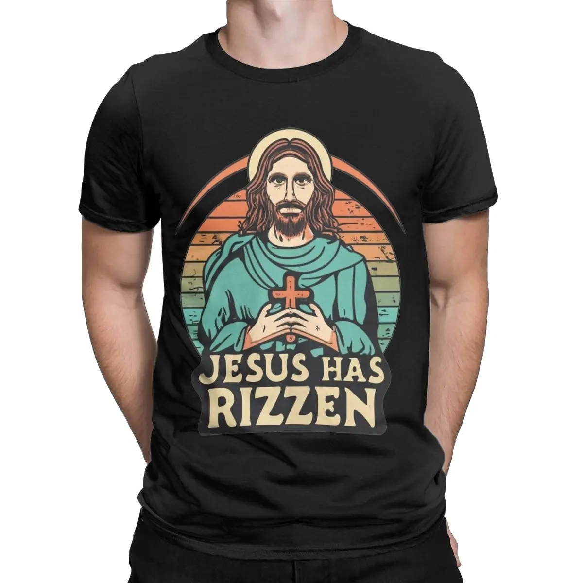 Jesus Has Rizzen T Shirts for Men Cotton Hipster T-Shirts O Neck Christian Religious Tee Shirt Short Sleeve Tops Graphic