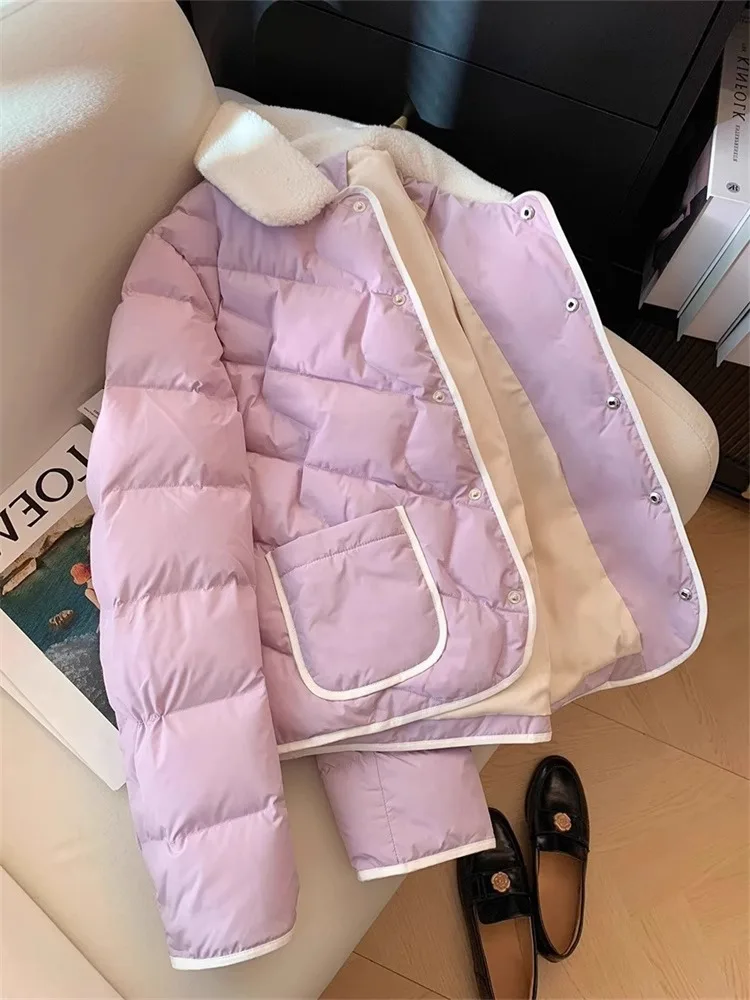 

Faionable Collar Cotton Jaet Women's Warmth Color Blo Outerwear Loose Fit Autumn Winter Versatile Sweet Sle