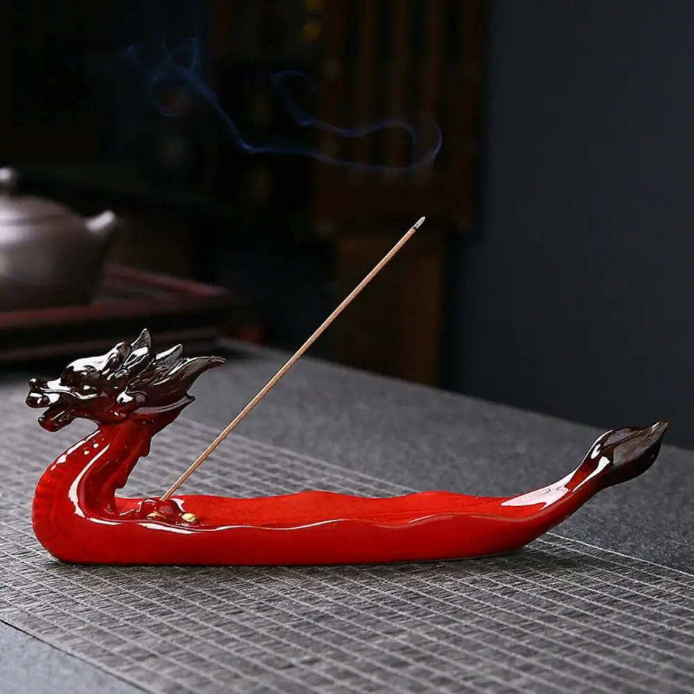 

Creative Dragon Boat Shape Incense Burner Ceramics Chinese Style Incense Tray Antique Handcraft Incense Stick Holder Office