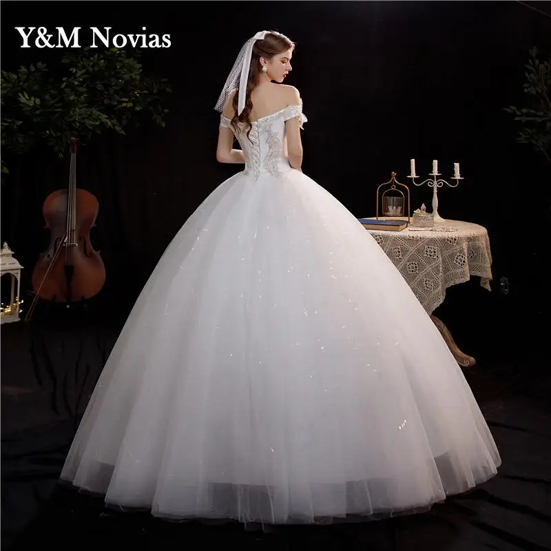 Plus size Korean Style V-Neck Lace Ｏff Shouder Appliques Ball Gown Wedding Dress 2022 New Fashion Simple estidos de noivas