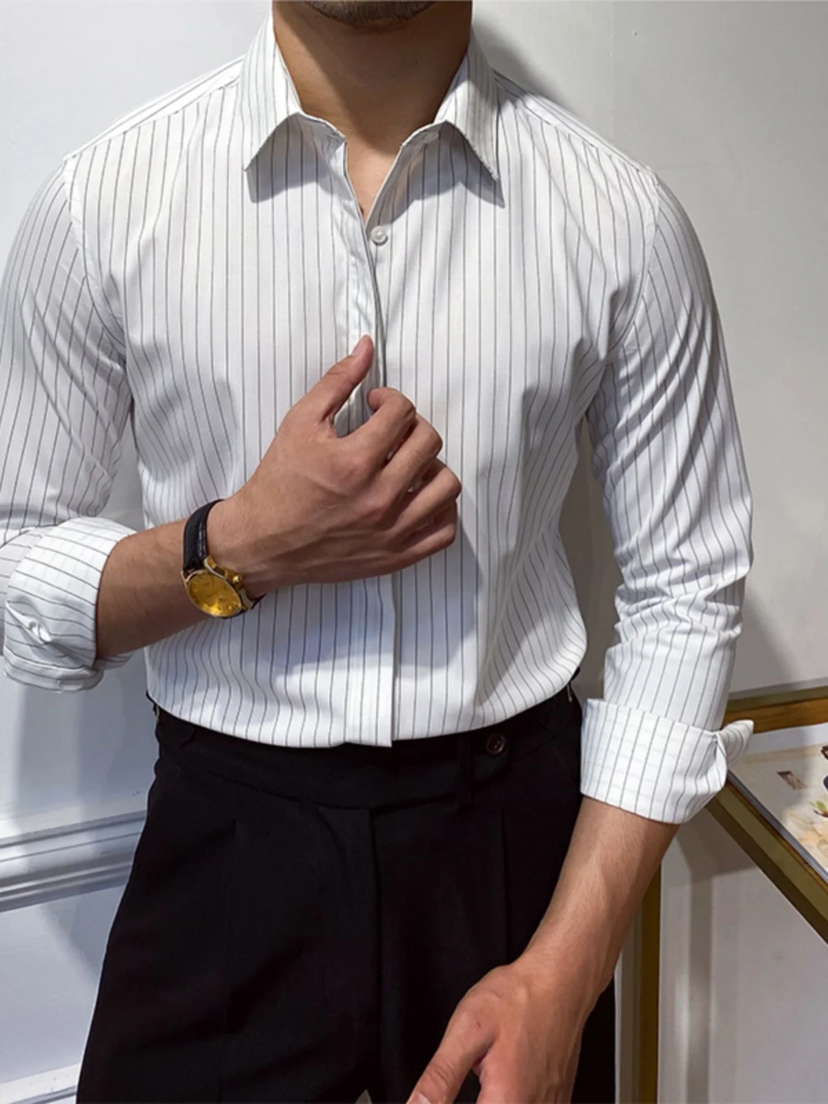 

Faionable Striped Long Sve Casual irt Men's Iron-Free irt Busin Formal All-Match Profional irt Ci Sle