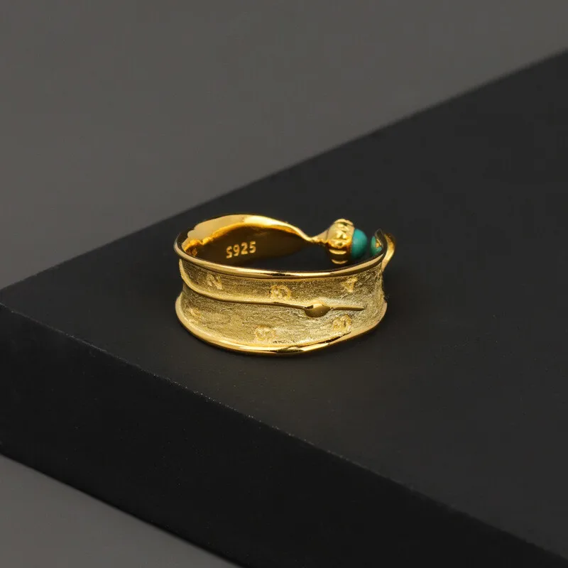Amxiu Sterling Silver 925  And Turquoise For Eternal Memory Pure Silver Open Ring Tribute To Dalí Surreal Clock Art Niche