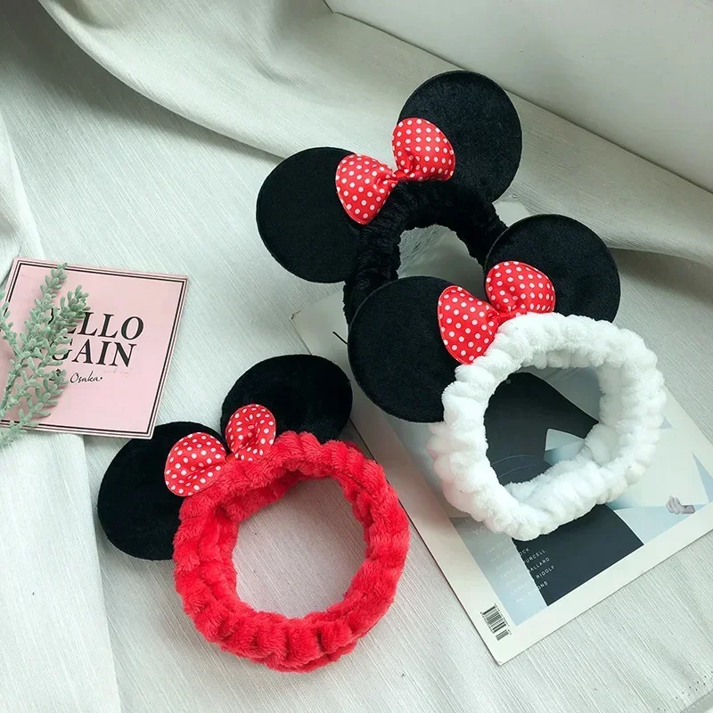 Disney Mickey Mouse Ears Headbands For Girls Kids Minnie Mouse Ears Hair Ties Adults Hair Ring Women Face Wash Hair Accessories