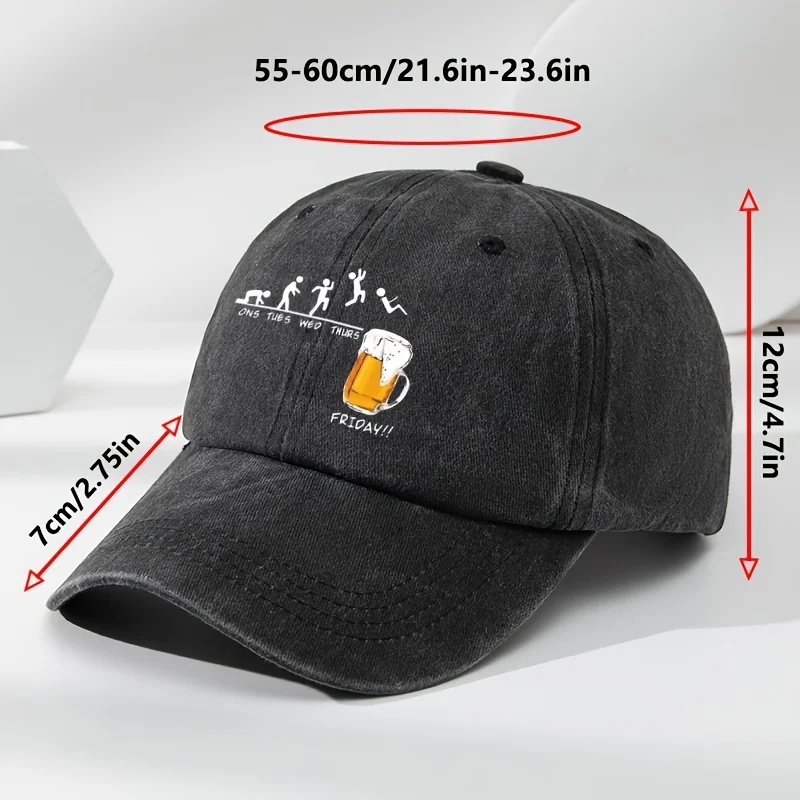 An interesting beer mug print baseball cap for outdoor Men's casual sports, moisture-absorbing and sweat-wicking, adjustable