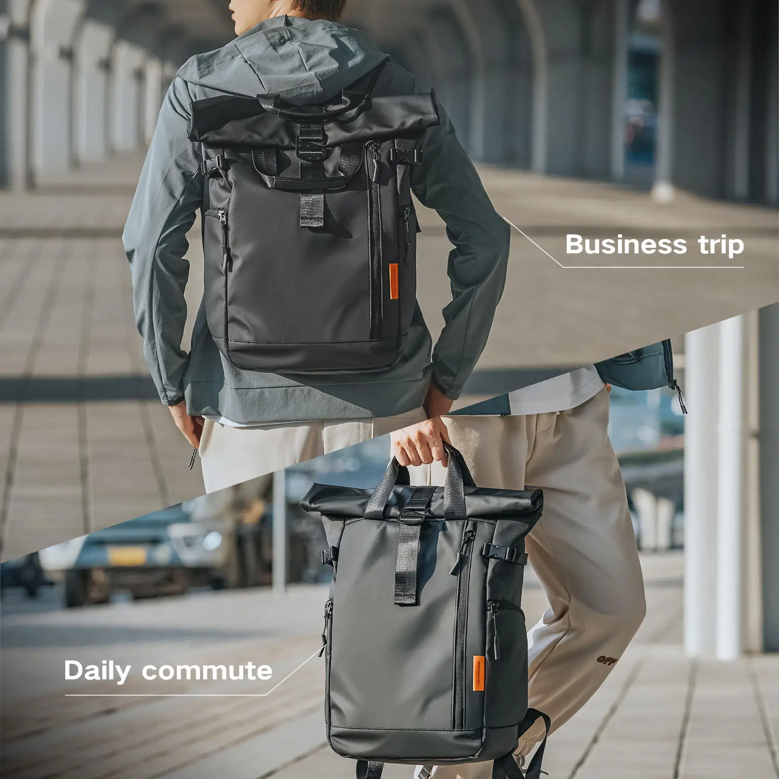 Tangcool Herren 15.6 "Laptop Rucksack große Kapazität Multifunktions-Roll-Top leichte Reise rucksack wasserdichte Schult aschen