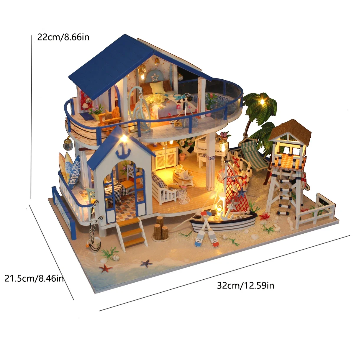 Model Building Kit Assembly Seaside Villa DIY Doll House Miniature Handmade 3D Puzzle Toy Home Creative Room Bedroom Decoration