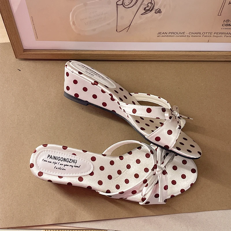 Bow Slippers Wedges Women's Sandals High Heels Shoes New Elegant Dress Shoes Beach Pumps Comfort Flip Flops Mujer Slides Zapatos - view 2