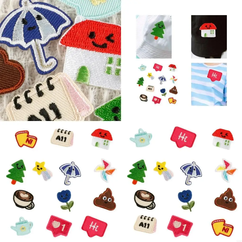 

13 Pcs House Embroidered Patches Umbrella Sew On Patches Kettle Iron On Patches Y08E