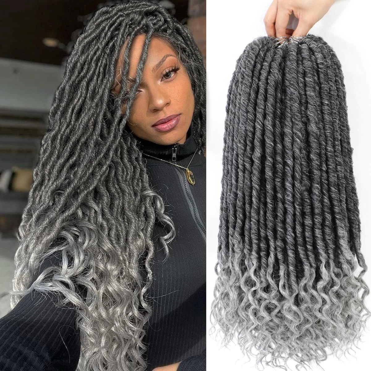 Goddess Locs Crochet Hair 6Pack,Straight Faux Locs Crochet Braids,Pre-Looped Curly Soft Synthetic Ombre Braiding Hair Extensions
