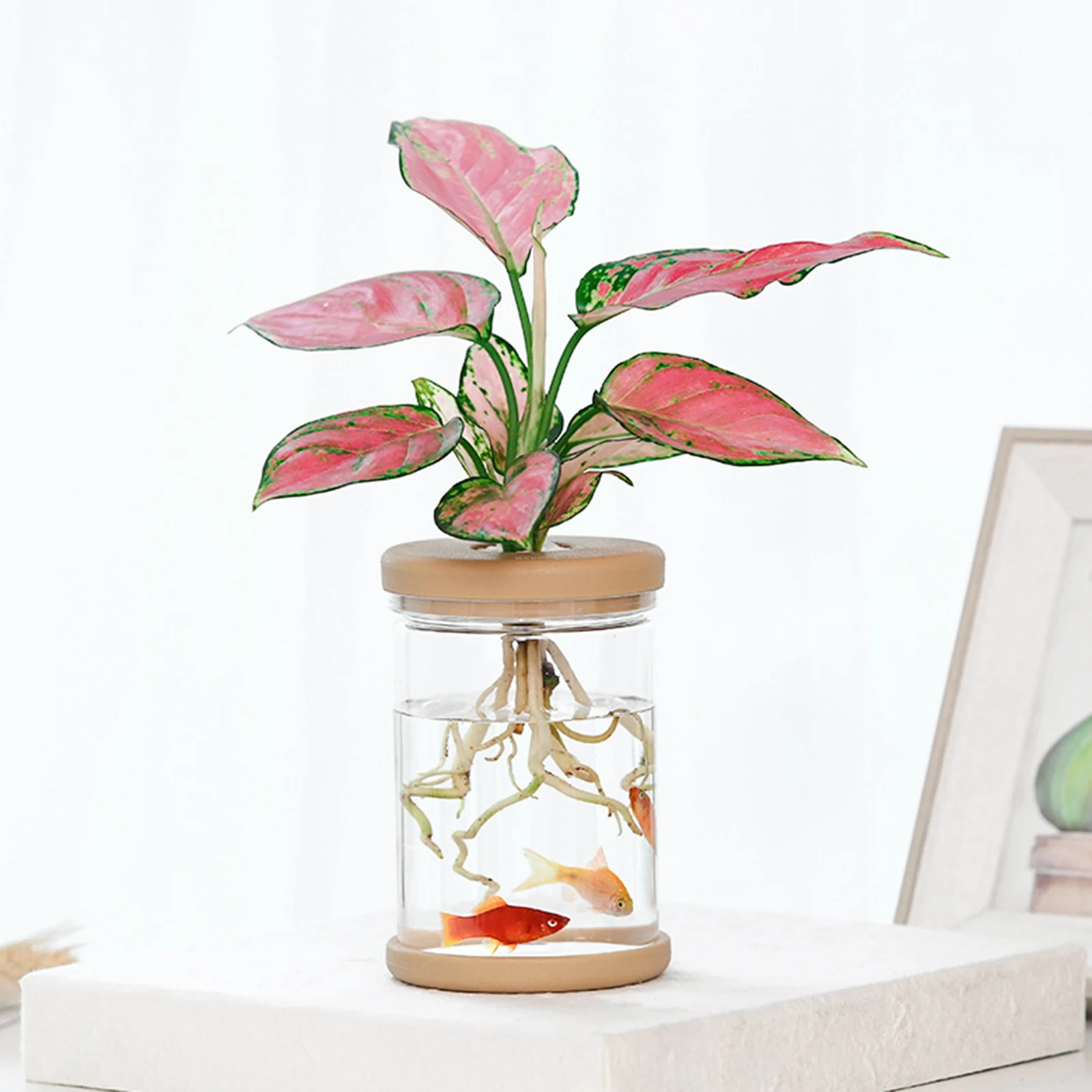 

4Pcs Cylinder Imitation Glass Planter Self Watering Plastic Flower Pot Table Container Durable Bamboo Cypress Asparagus