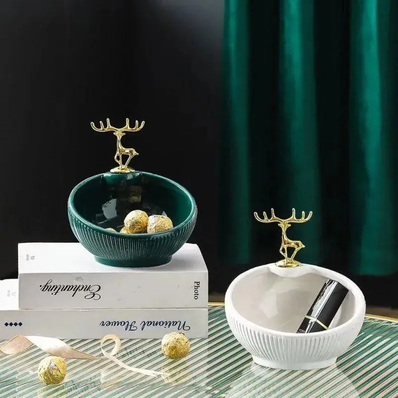 

15 cm Gilded Deer Candy Dish Storage Decor Fruit Bowl Dessert Plate Snacks Coffee Table Desktop Home Bathroom Kitchen Decoration