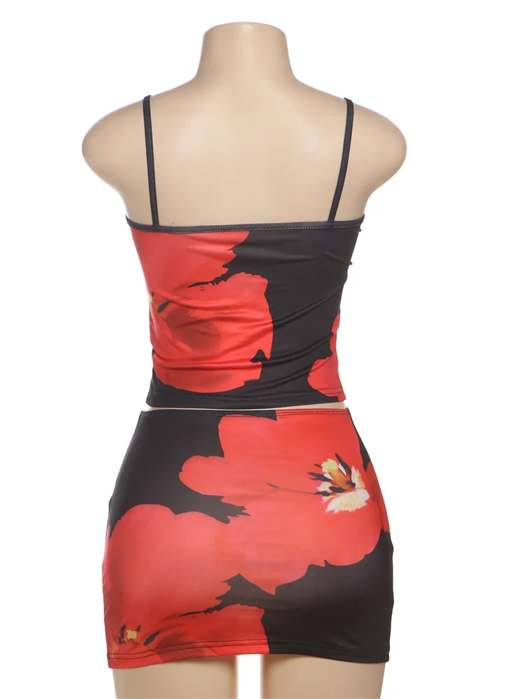 Sisterlinda بألواح طباعة 2 قطعة مجموعة مطابقة مثير الصيف المحاصيل كاميس عالية الخصر ضئيلة التنانير الصغيرة الإناث عطلة الشاطئ وتتسابق