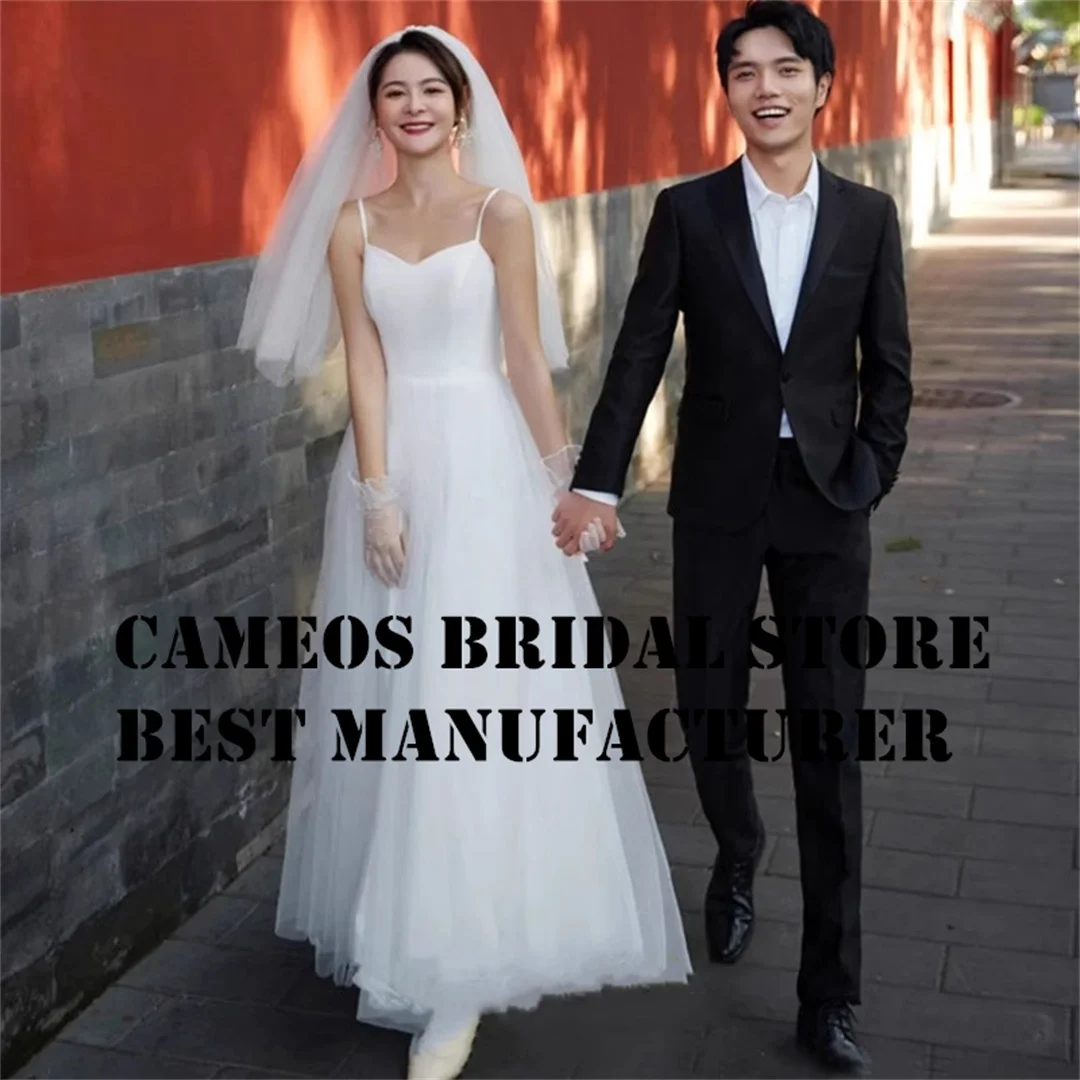 

SONDR Custom Made Spaghetti Straps Wedding Dresses Korea Corset Tulle Sleeveless Brides Gowns Ivory Women Bridal Dresses