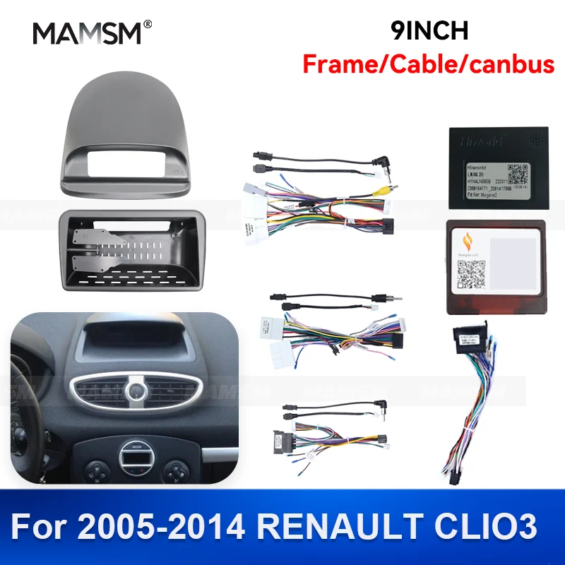 

MAMSM 9 inch For 2005-2014 RENAULT CLIO 3 Android Car Radio Fascia Stereo Frame GPS MP4 Multimedia Wiring Harness Canbus Box