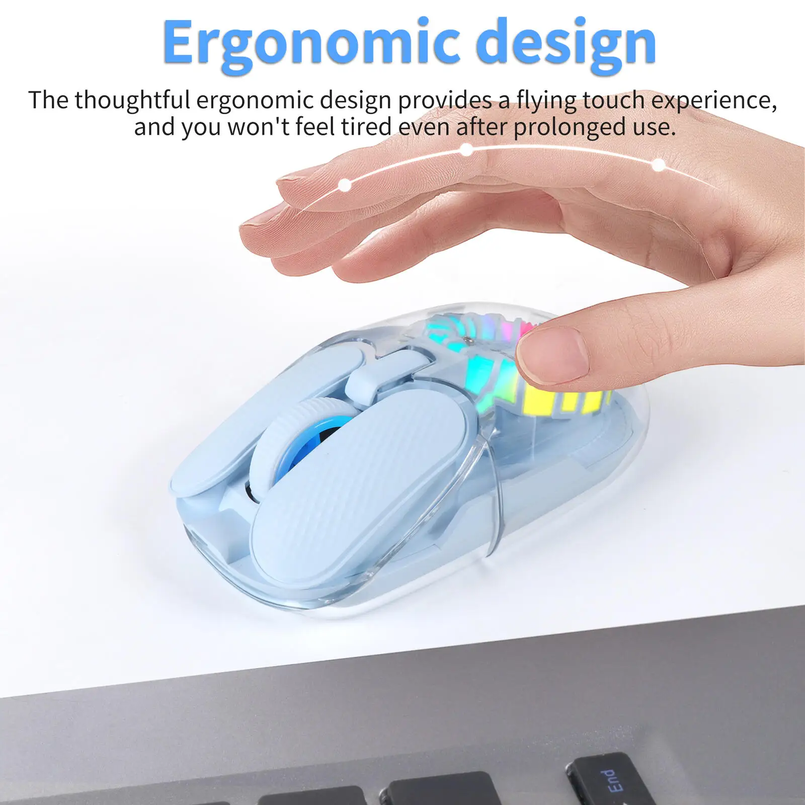 Reactor Transparent Wireless Mouse Dual Mode 2.4G Bluetooth RGB Light Rechargeable Portable Silent Mice For Laptop PC Tablet