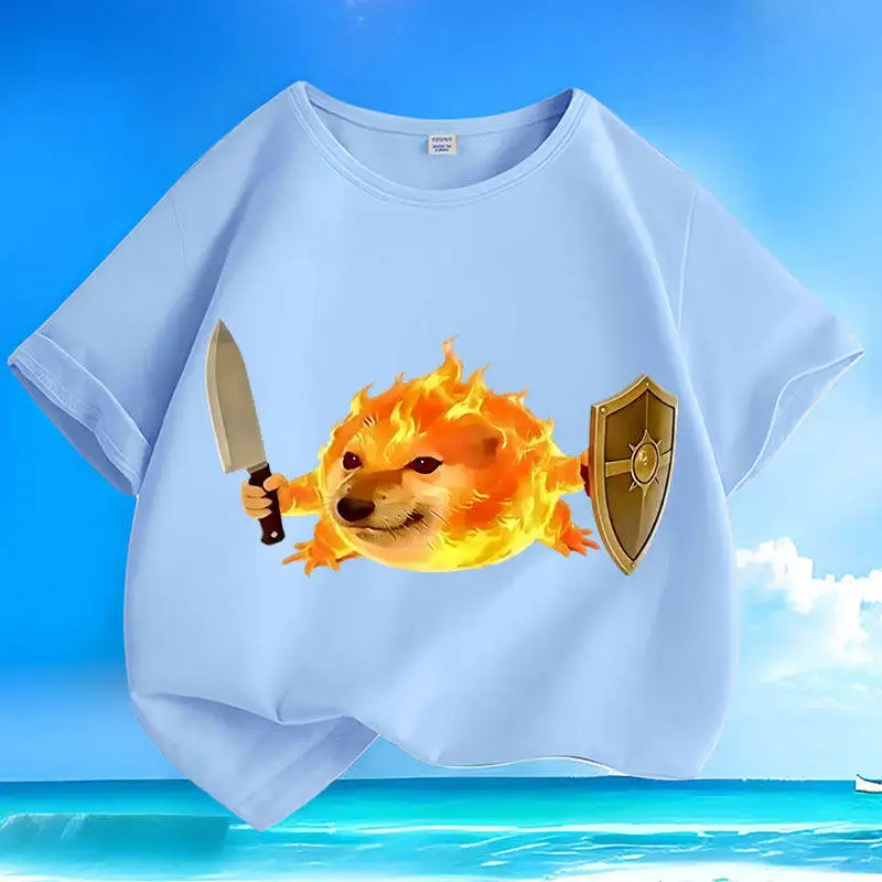 Knife Shield Dog Summer New Children's Short Sleeve Cotton Round Neck Parent Child Loose Cartoon Versatile Casual Top T-shirt