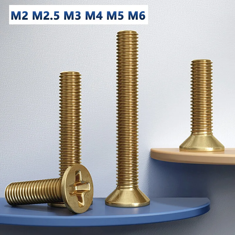 

M2 M2.5 M3 M4 M5 M6 Brass Cross Phillips Flat Countersunk Head Screw Bolts Metric Thread Machine Screws Length 4-40mm