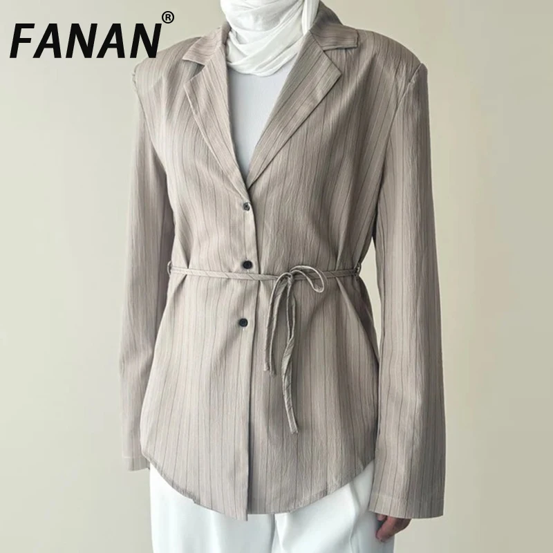

FANAN Elegant Lace-up Gathered Waist Blazers For Women Single Breasted Office Lady Fit Jackets Female Coats 2025 Autumn New