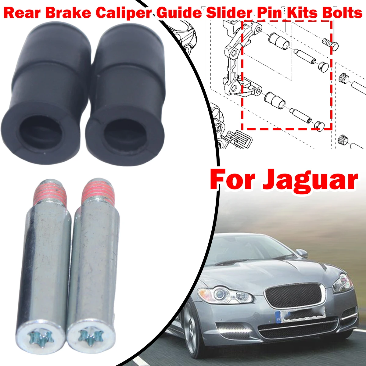 

For Jaguar XF XE Rear Brake Caliper Slider Guide Pins Bolt Kit Left Right Disc Housing Bellows Sleeve Bushing CKT1005 113-1306X