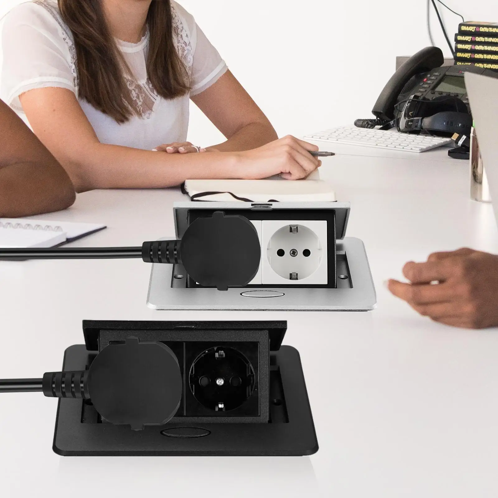 Desktop Plug Base Recessed Hidden Power Strip Holder Fixator Universal for Side Table Conference Desk Hotel Kitchen Dust Proof