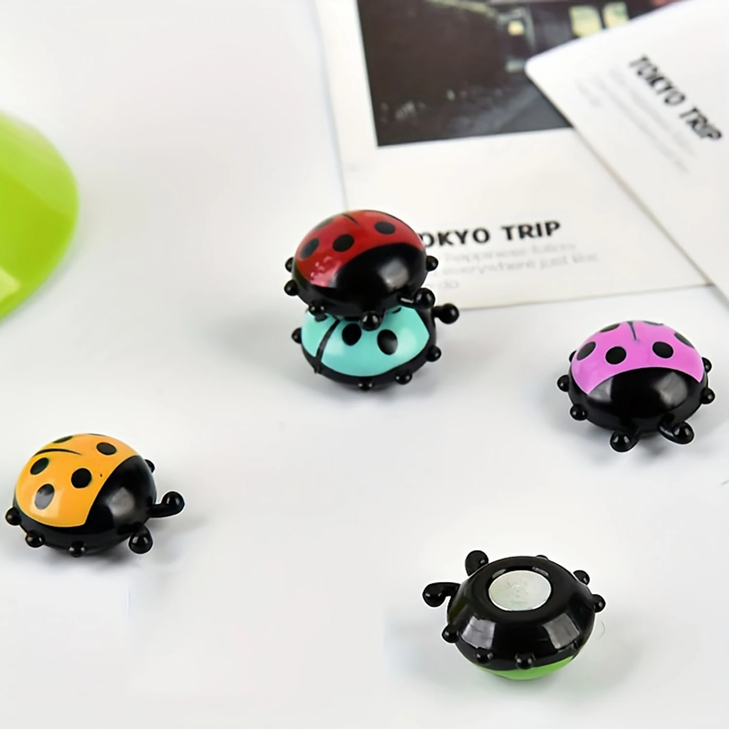 Set of 6 Ladybug Fridge Magnet Refrigerator Magnetic Stickers 3D Cute Cartoon Message Board Reminder Home Decorations Gift For K