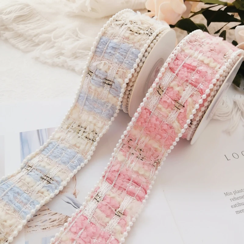Szydełkowa aksamitna tweedowa wstążka z perłowymi koralikami do włosów Bowknots Handmade materiał dziewczyna akcesoria do szycia pakowanie prezentów