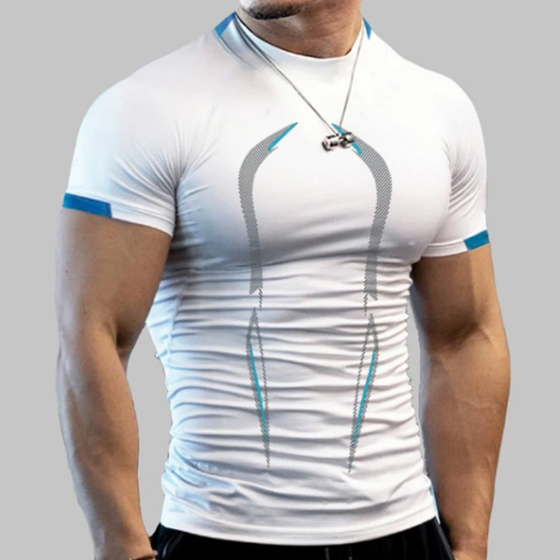 Camicie a compressione da allenamento per palestra alla moda per uomo Maglietta atletica ad asciugatura rapida T-shirt da corsa Canottiere estive a maniche corte Rash Guard