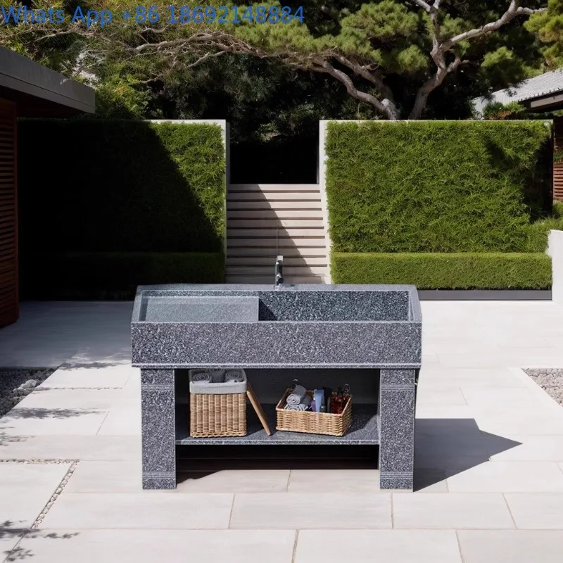 

Courtyard Marble Laundry Sink with Washboard Balcony Outdoor Water Basin Stone Natural Stone Laundry Tub