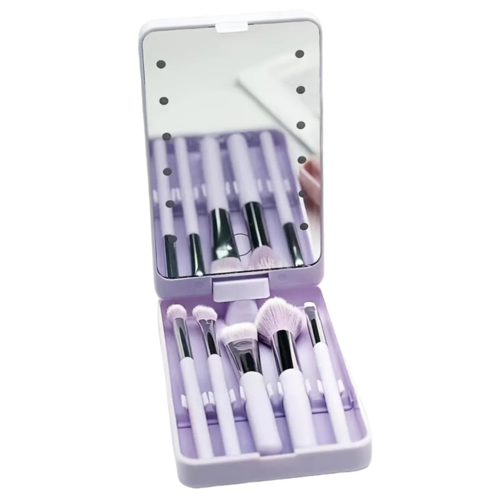 

Rotatable Mirror Travel Makeup Brush with Light USB Rechargeable with 5pcs Brush Mini Cosmetic Brushes Pocket Mirror Foldable
