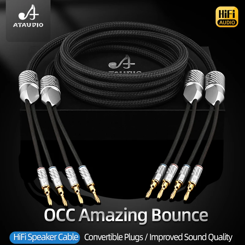 One Pair HiFi Speaker Cable High-end Audio Amplifier Cable High Purity OCC with Banana 24K Gold Plug and Free 8 PCS Y Plugs