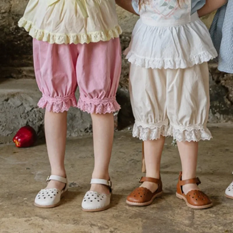 

Baby Girl Pants 2025 New Children Cotton Lace Cropped Pants Summer New Shorts 3-10 Years Old Children All Wear Casual Pant