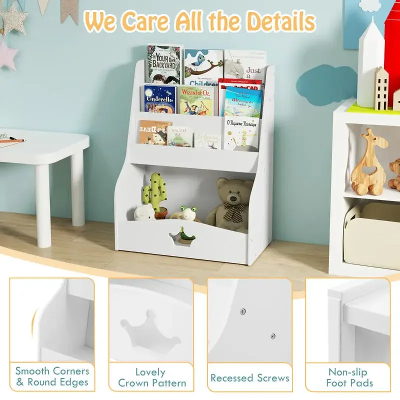 

4-Tier Bookshelf with Shelves and Compartment for-White