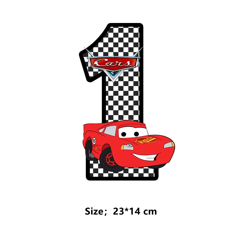 Samochody Pixar błyskawica McQueen naszywki na odzież urodziny szczęśliwe numery 0-9 łatka termotransferowa DIY naklejki zaopatrzenie firm prezent