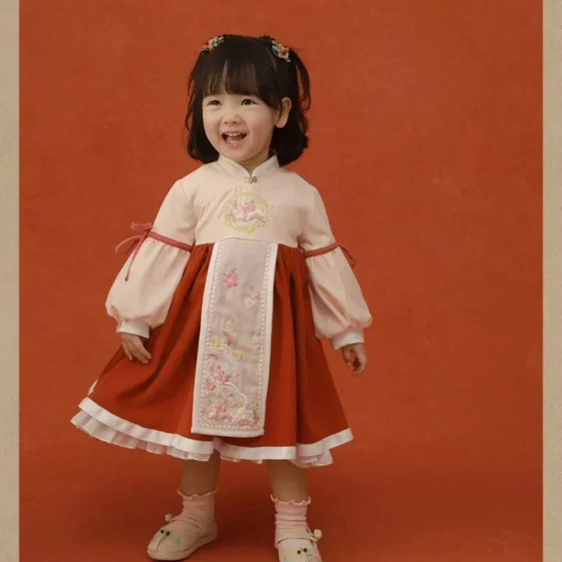Vestido de princesa Hanfu retro para niñas y niños, cheongsam chino bordado, traje tradicional de Año Nuevo, dinastía Ming