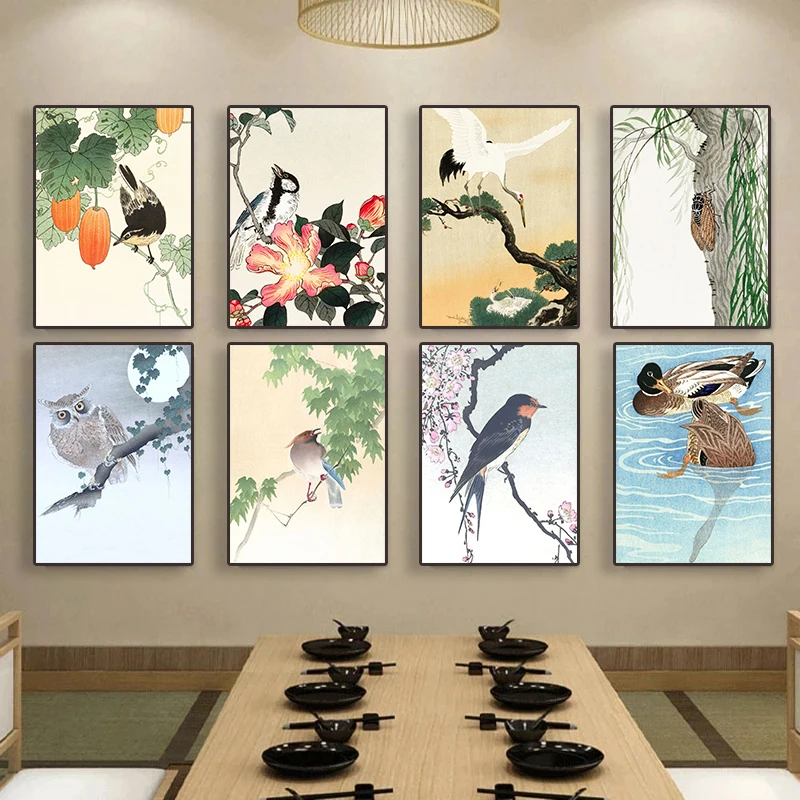 Golden Eagle Geese Pigeons Sparrows Japanese Flower and Bird Painting Canvas Painting Wall Art Picture Living Room Bedroom Decor